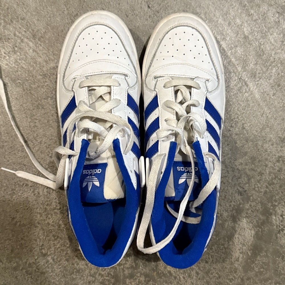 Adidas Classic White and Blue Sneakers. Mens size 10.
